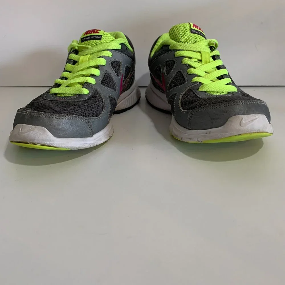 Nike Revolution Gray Neon Yellow and Pink Running Shoe Women’s size 8.5